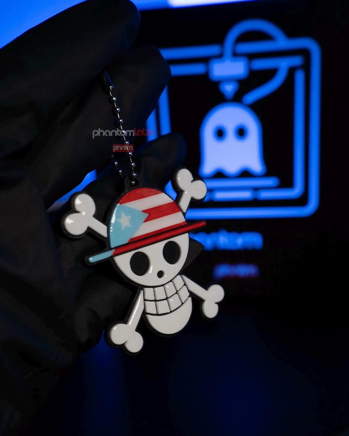 Puerto Rican Straw Hat Pirate Keychain | Anime Inspired Llavero | Puerto Rico Flag Jolly Roger