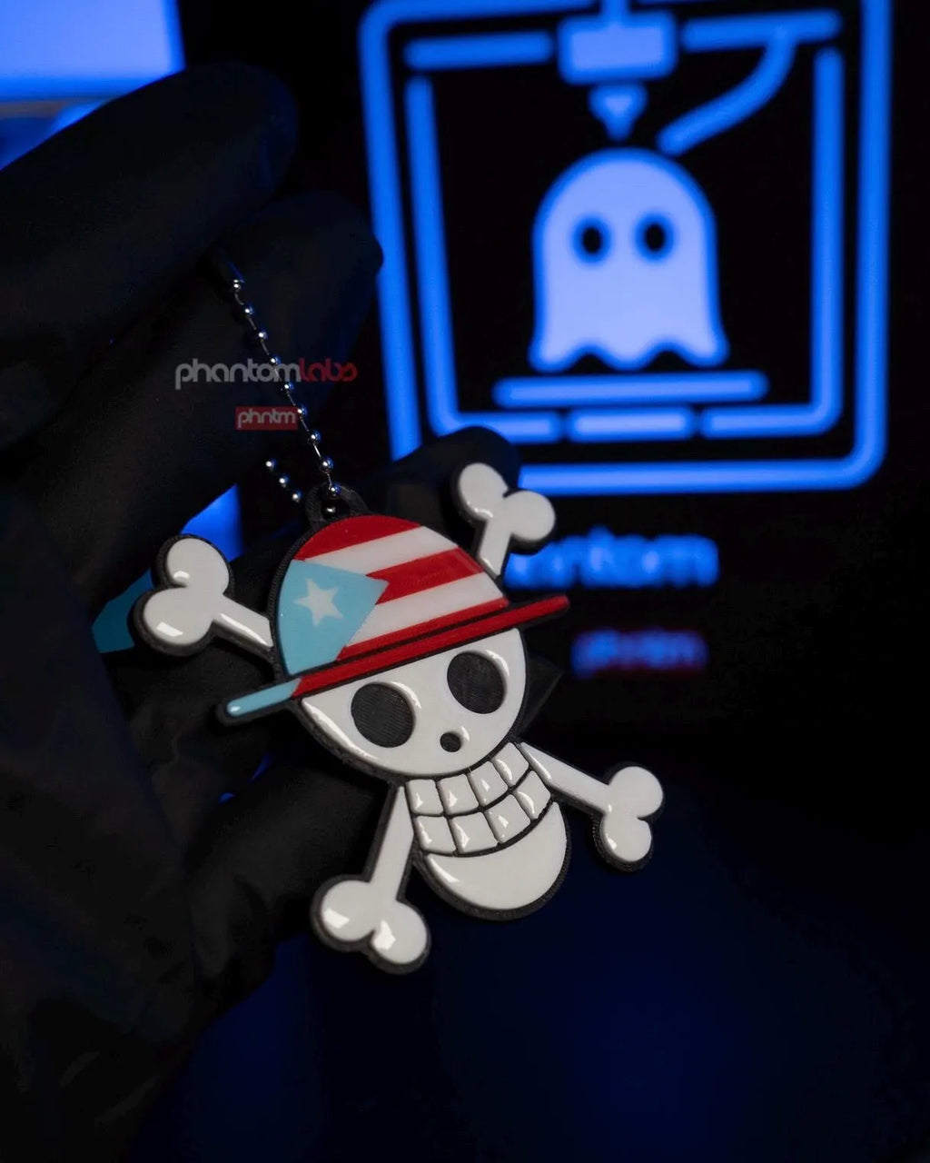 Puerto Rican Straw Hat Pirate Keychain | Anime Inspired Llavero | Puerto Rico Flag Jolly Roger