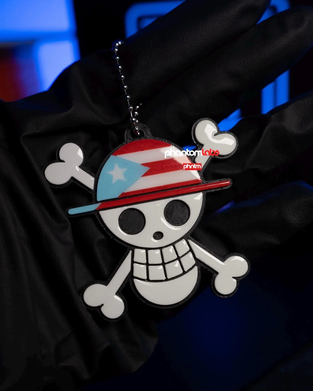 Puerto Rican Straw Hat Pirate Keychain | Anime Inspired Llavero | Puerto Rico Flag Jolly Roger